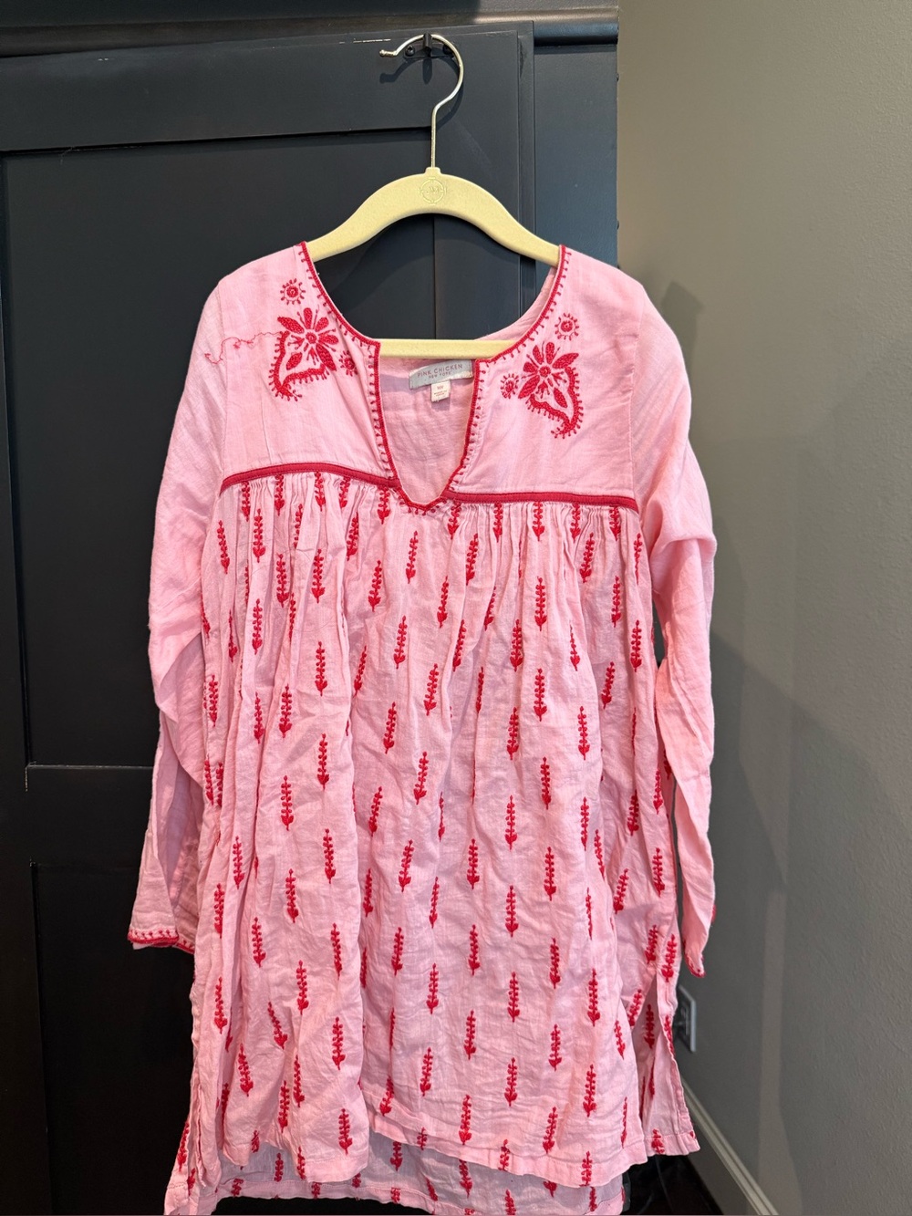 Pink Chicken Pink and Red Embroidered V-Neck Top
